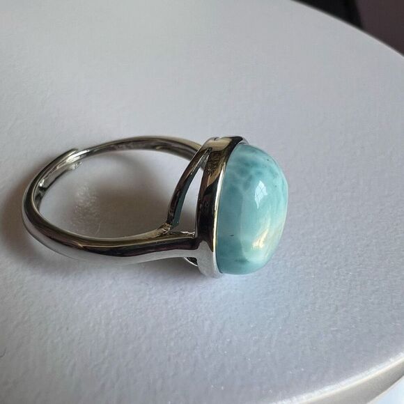 Larimar Crystal Oval Gemstone Ring Size 7 Adjustable (#3) - Picture 13 of 14